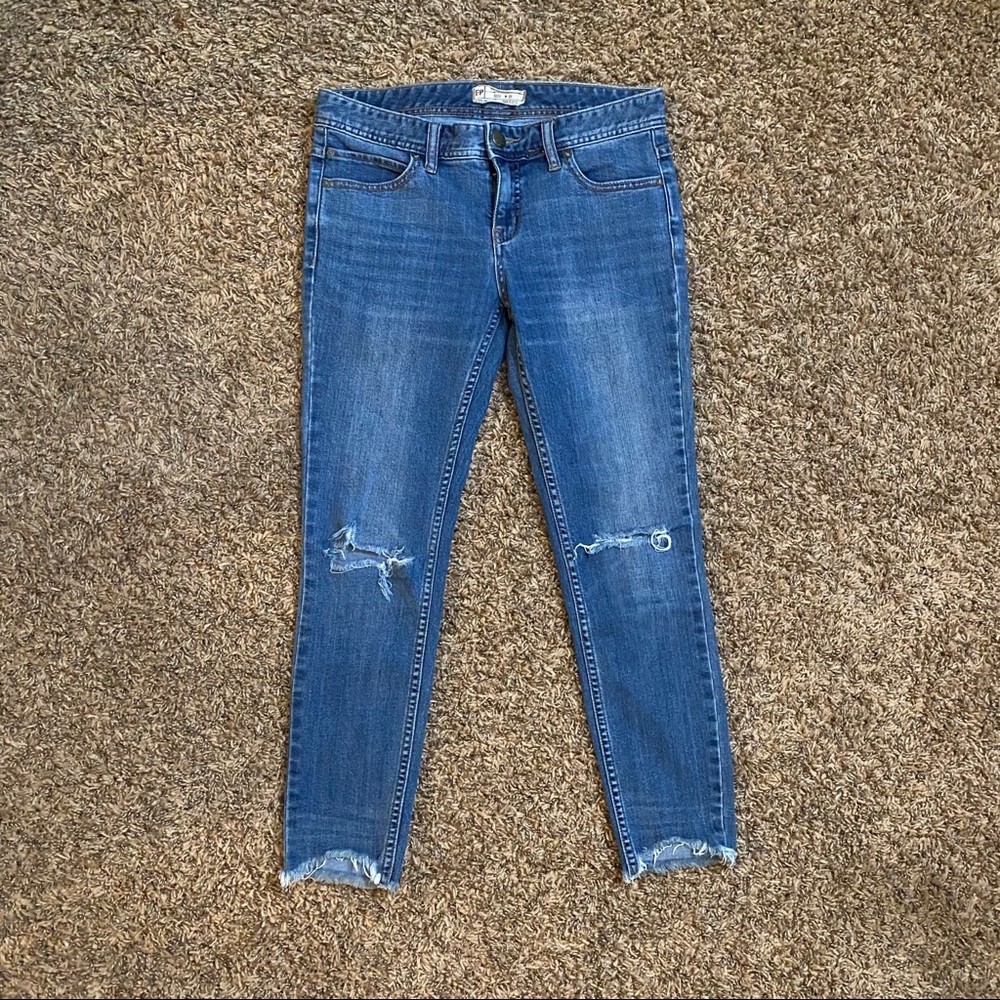 Free People Denim Crop Jeans with Knee Distressing
